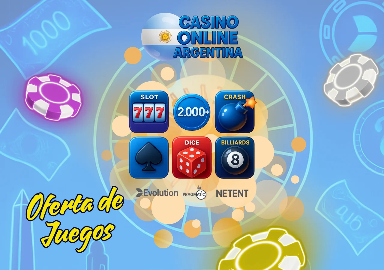 Amplia variedad de juegos como tragamonedas, ruleta y poker