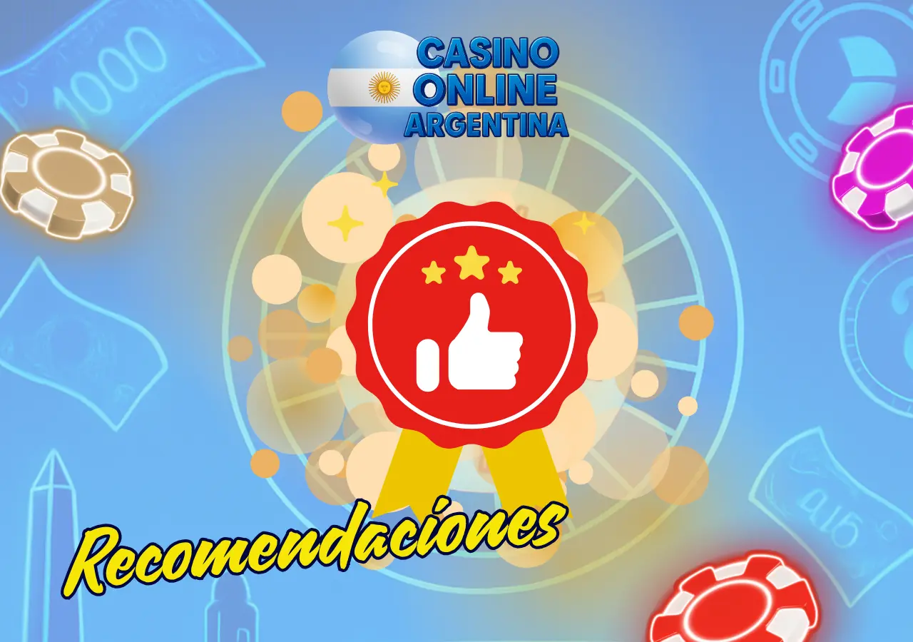 Medalla roja con icono de pulgar y estrellas que representa las recomendaciones de Casino Online Argentina